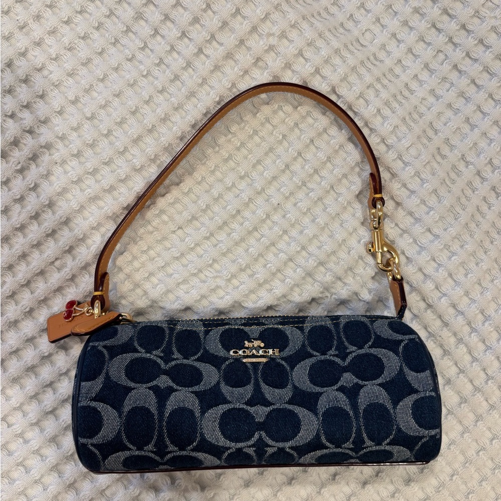 Coach Denim Barrel Bag with Cherry Charm
